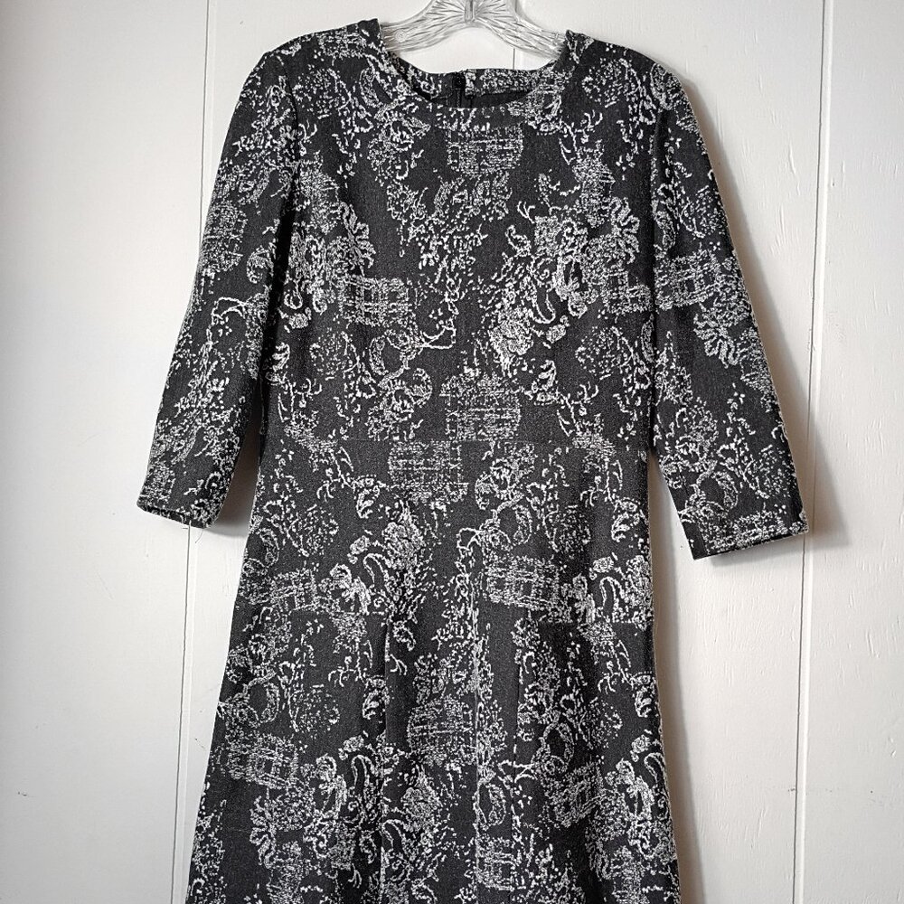 Nine West Womens 8 Gray White Fit & Flare Textured Dress Old Money Granny Core